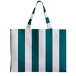 Vertical Stripes - White and Teal Zipper Mini Tote Bag