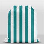 Vertical Stripes - White and Teal Drawstring Bag (Small)