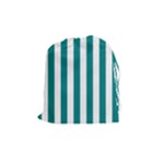 Vertical Stripes - White and Teal Drawstring Pouch (M)