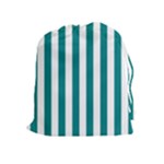 Vertical Stripes - White and Teal Drawstring Pouch (XL)