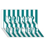 Vertical Stripes - White and Teal Happy New Year 3D Greeting Card (8x4)