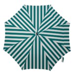 Vertical Stripes - White and Teal Hook Handle Umbrella (Small)