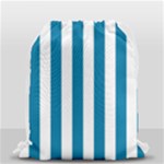 Vertical Stripes - White and Cerulean Drawstring Bag (Small)