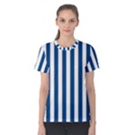 Vertical Stripes - White and Dark Cerulean Women s Cotton Tee
