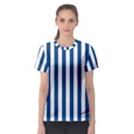Vertical Stripes - White and Dark Cerulean Women s Sport Mesh Tee