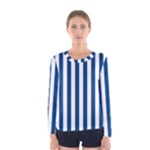 Vertical Stripes - White and Dark Cerulean Women s Long Sleeve T-shirt