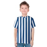 Vertical Stripes - White and Dark Cerulean Kid s Cotton Tee