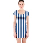Vertical Stripes - White and Dark Cerulean Short Sleeve Bodycon Dress