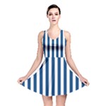 Vertical Stripes - White and Dark Cerulean Reversible Skater Dress