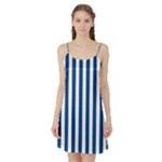 Vertical Stripes - White and Dark Cerulean Satin Night Slip