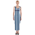 Vertical Stripes - White and Dark Cerulean Fitted Maxi Dress