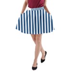 Vertical Stripes - White and Dark Cerulean A-Line Pocket Skirt