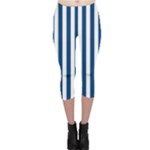 Vertical Stripes - White and Dark Cerulean Capri Leggings