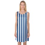Vertical Stripes - White and Dark Cerulean Sleeveless Satin Nightdress
