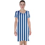 Vertical Stripes - White and Dark Cerulean Short Sleeve Nightdress