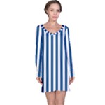 Vertical Stripes - White and Dark Cerulean Long Sleeve Nightdress