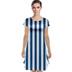 Vertical Stripes - White and Dark Cerulean Cap Sleeve Nightdress