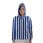 Vertical Stripes - White and Dark Cerulean Hooded Wind Breaker (Women)