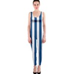 Vertical Stripes - White and Dark Cerulean OnePiece Catsuit