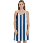Vertical Stripes - White and Dark Cerulean Women s Reversible Sports Bra with Border