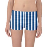 Vertical Stripes - White and Dark Cerulean Boyleg Bikini Bottoms