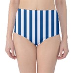 Vertical Stripes - White and Dark Cerulean High-Waist Bikini Bottoms