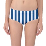 Vertical Stripes - White and Dark Cerulean Mid-Waist Bikini Bottoms