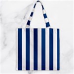 Vertical Stripes - White and Dark Cerulean Zipper Grocery Tote Bag