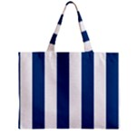 Vertical Stripes - White and Dark Cerulean Zipper Mini Tote Bag