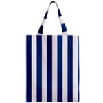 Vertical Stripes - White and Dark Cerulean Zipper Classic Tote Bag