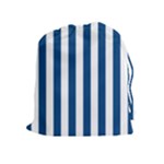 Vertical Stripes - White and Dark Cerulean Drawstring Pouch (XL)