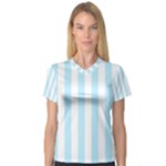 Vertical Stripes - White and Light Blue Women s V-Neck Sport Mesh Tee