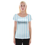 Vertical Stripes - White and Light Blue Women s Cap Sleeve Top