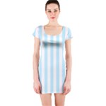 Vertical Stripes - White and Light Blue Short Sleeve Bodycon Dress