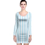 Vertical Stripes - White and Light Blue Long Sleeve Bodycon Dress