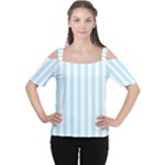 Vertical Stripes - White and Light Blue Women s Cutout Shoulder Tee