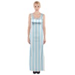 Vertical Stripes - White and Light Blue Maxi Thigh Split Dress