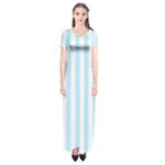 Vertical Stripes - White and Light Blue Short Sleeve Maxi Dress