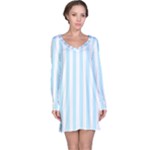 Vertical Stripes - White and Light Blue Long Sleeve Nightdress