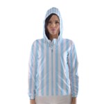 Vertical Stripes - White and Light Blue Hooded Wind Breaker (Women)