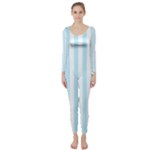Vertical Stripes - White and Light Blue Long Sleeve Catsuit