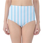 Vertical Stripes - White and Light Blue High-Waist Bikini Bottoms