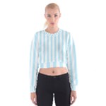 Vertical Stripes - White and Light Blue Women s Cropped Sweatshirt