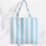 Vertical Stripes - White and Light Blue Zipper Grocery Tote Bag