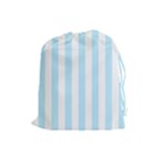 Vertical Stripes - White and Light Blue Drawstring Pouch (L)