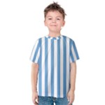 Vertical Stripes - White and Iceberg Blue Kid s Cotton Tee