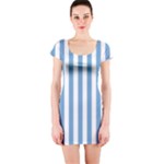 Vertical Stripes - White and Iceberg Blue Short Sleeve Bodycon Dress