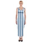 Vertical Stripes - White and Iceberg Blue Fitted Maxi Dress
