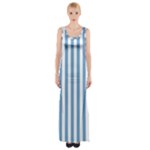 Vertical Stripes - White and Iceberg Blue Maxi Thigh Split Dress