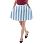 Vertical Stripes - White and Iceberg Blue A-Line Pocket Skirt